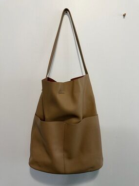 OAK + FORT Tan Pebbled Leather Shoulder Bag